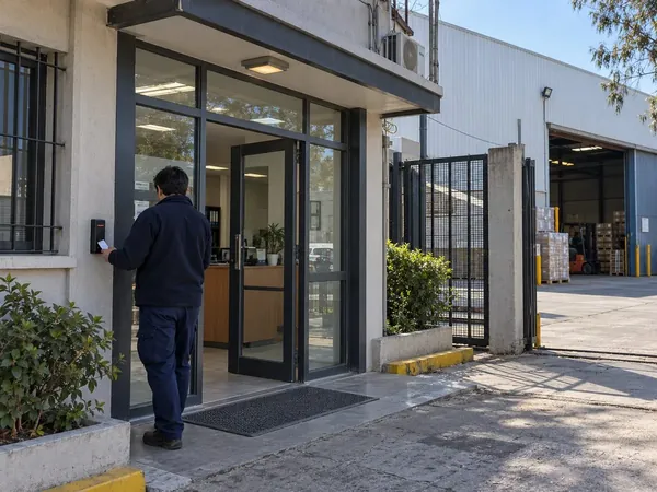 Empleado ingresando a una empresa de Zona Sur con control de accesos