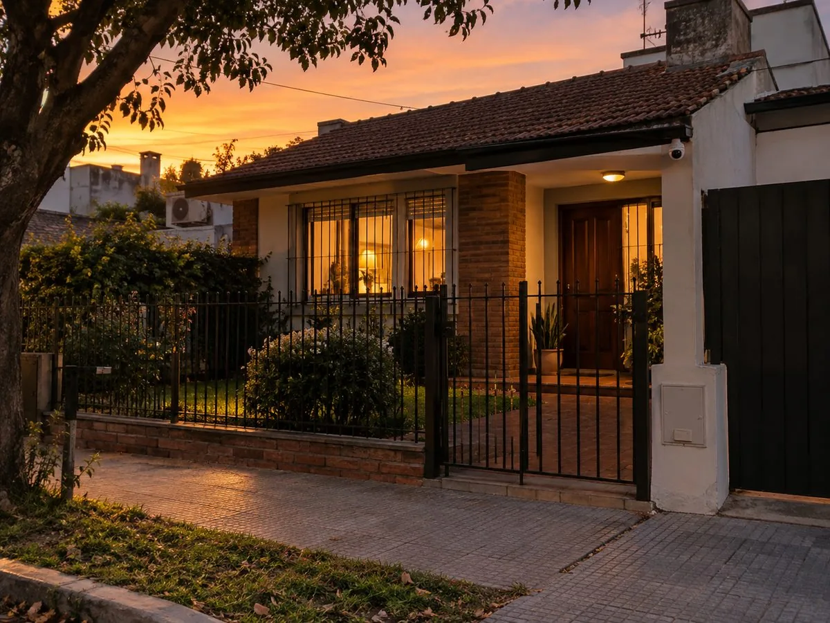 Entrada de una casa de familia en Zona Sur protegida con cámara de seguridad