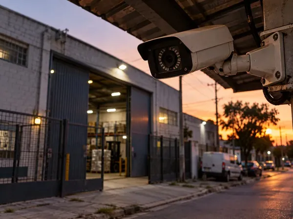 Cámara de seguridad instalada en el ingreso de una planta industrial