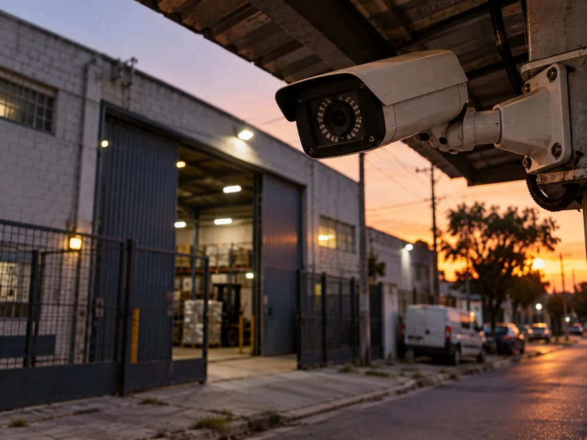 Cámara de seguridad instalada en el ingreso de una planta industrial