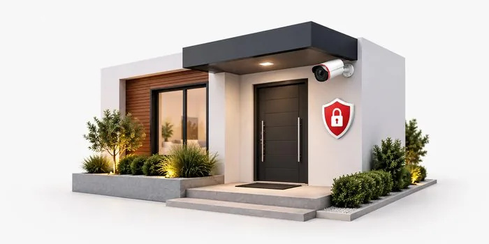Casa particular protegida con cámara de seguridad